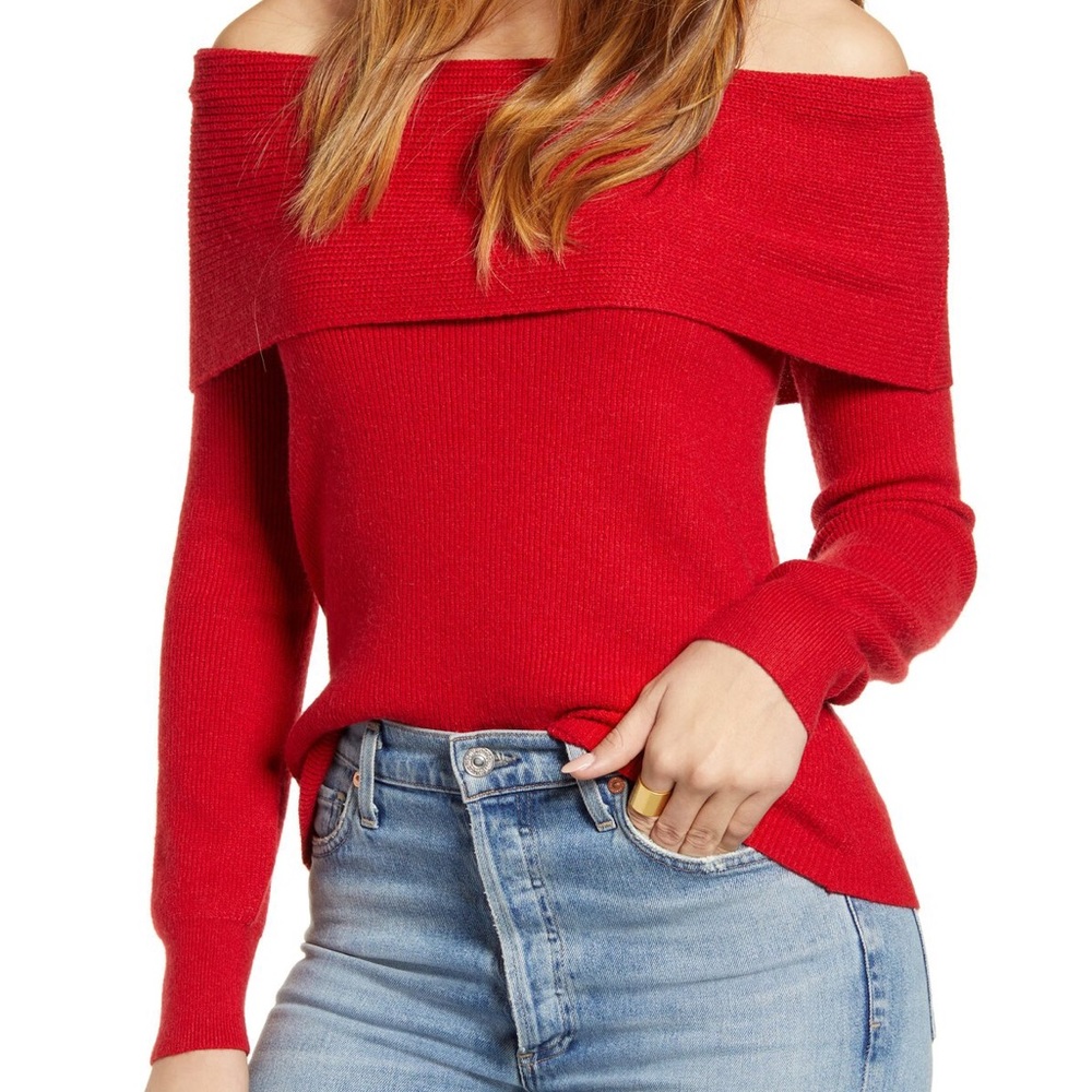 Off the Shoulder Cowl Neck Sweater